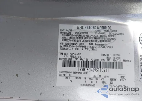 2009 Ford Mustang V6/V6 Premium из США, поврежденный, VIN 1ZVHT80N695110911